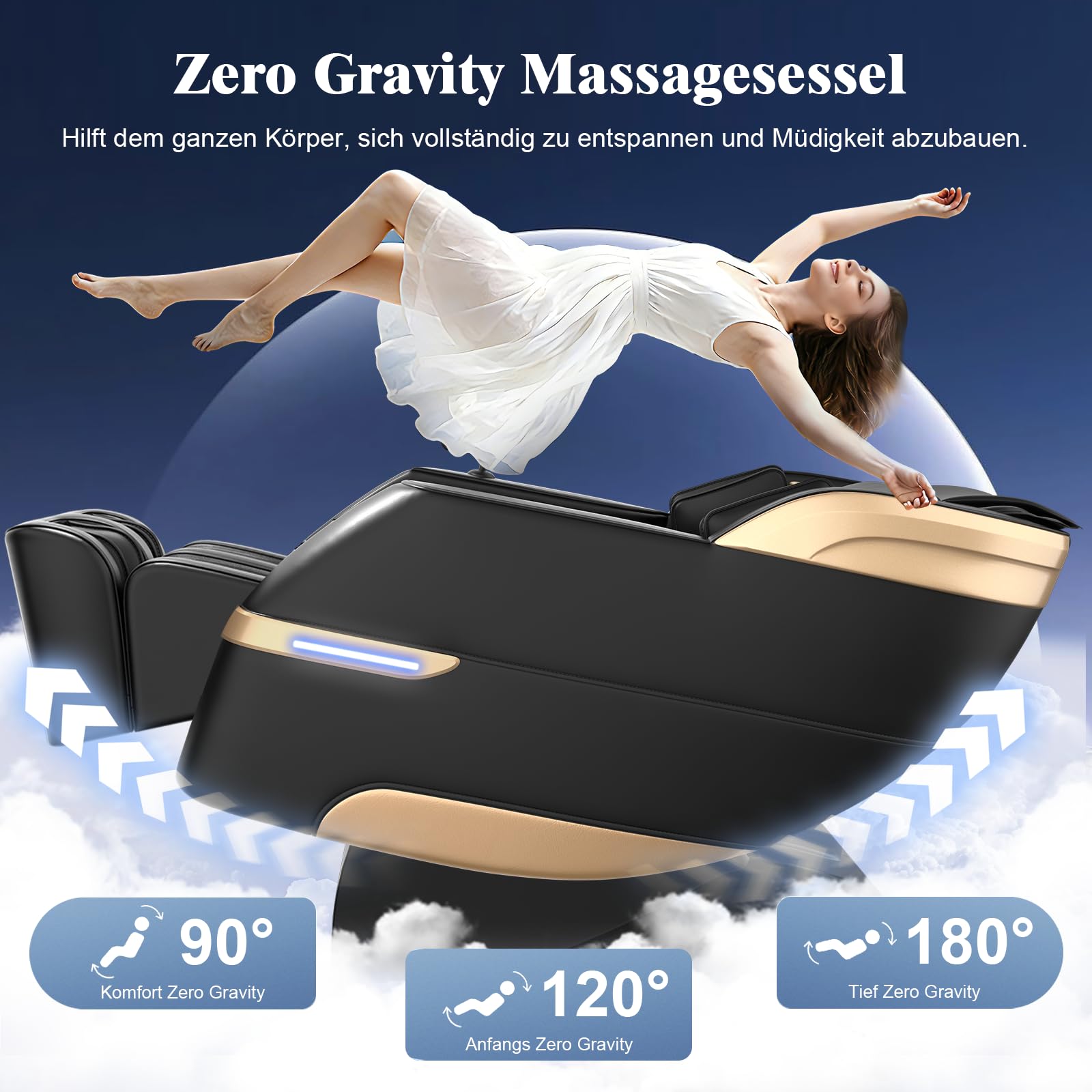 YONISEE 4D SL-Track Massagesessel Ganzkörpermassage mit Bein- und Taillenheizung, 8 Airbags, Fußrollenmassage, KI-Sprachsteuerung, Bluetooth-Lautsprecher, Zero Gravity