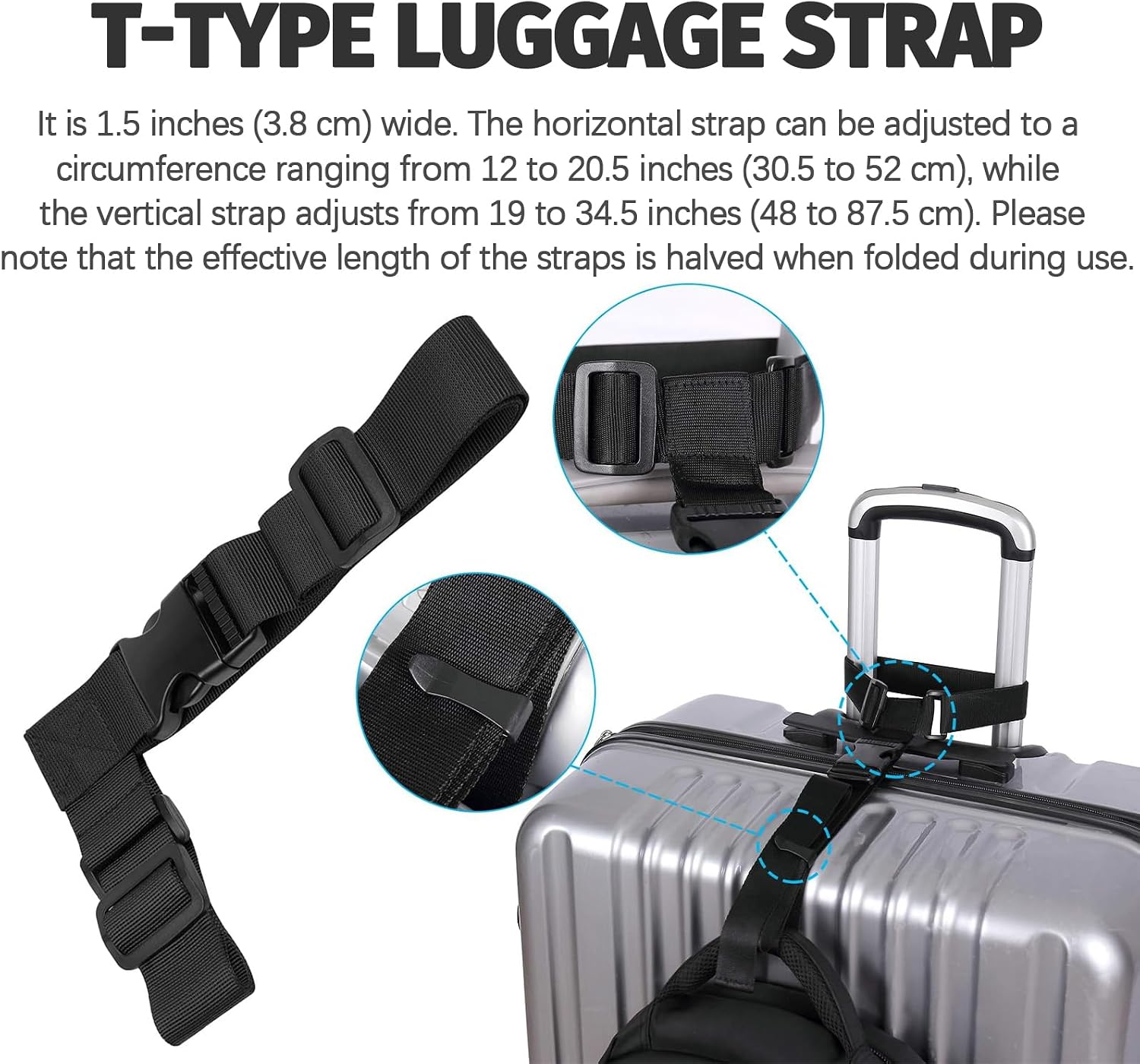 2Pcs Luggage Connector Straps for Luggage, Heavy Duty Adjustable Belts Travel Attachment Accessories for Connecting Much Suitcase (Normal and T-Type)