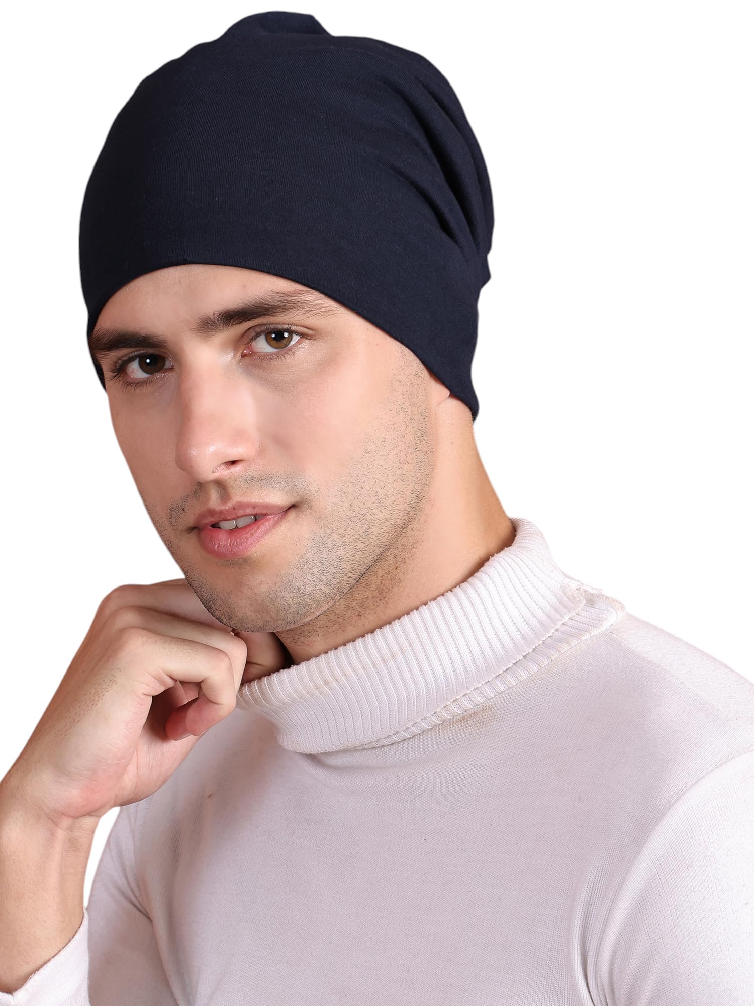 Mack JONNEY Navy Blue Cotton Blended Free Size Beanie Cap for Men-Cap_Navy_01