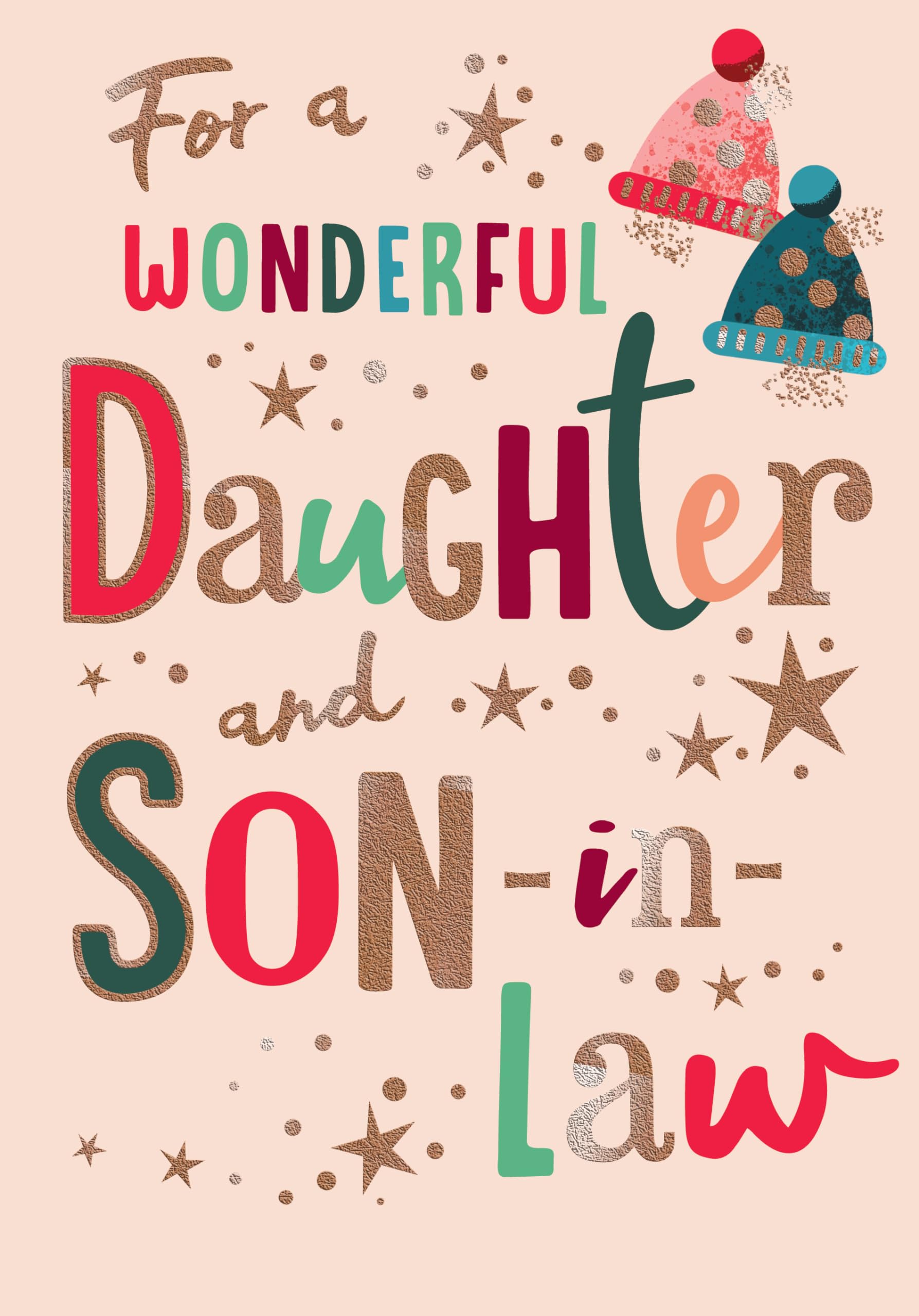 Avant Garde Studios Modern Christmas Card, Couple Daughter & Son in Law, peach - 8 x 6 inches - Piccadilly Greetings