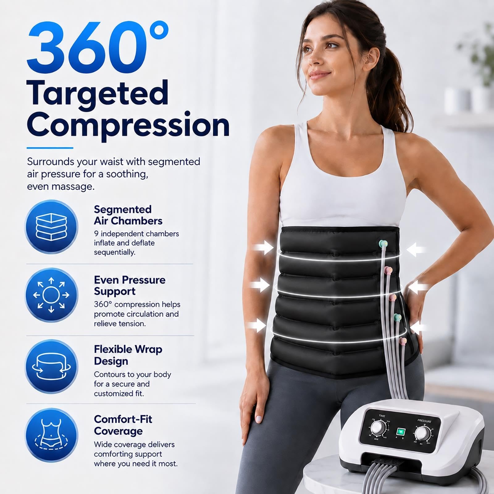 Ceinture de massage pour la taille, minuterie intelligente, 30-240 mmHg