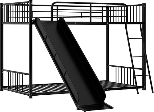 Miniatura 7 de Harper & Bright Designs Literas de metal de tamaño individual sobre individual con tobogán para niños, literas individuales resistentes con escalera