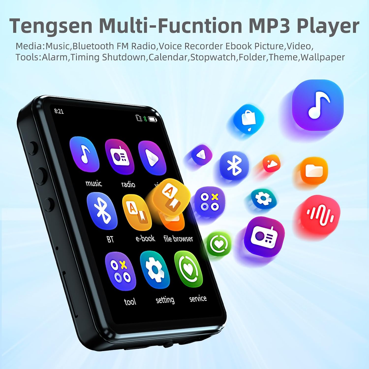 Tengsen MP3 Player screen displaying various application icons