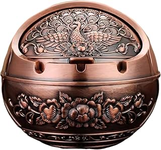 灰皿 ヴィンテージ灰皿 ヴィンテージ装飾 防風灰皿 蓋付き タバコ用 金属製ポータブル灰皿 (屋内、屋外) 手作り彫刻 ファンシーギフトデコレーション (男性、女性) 屋外用灰皿(Styl-A)