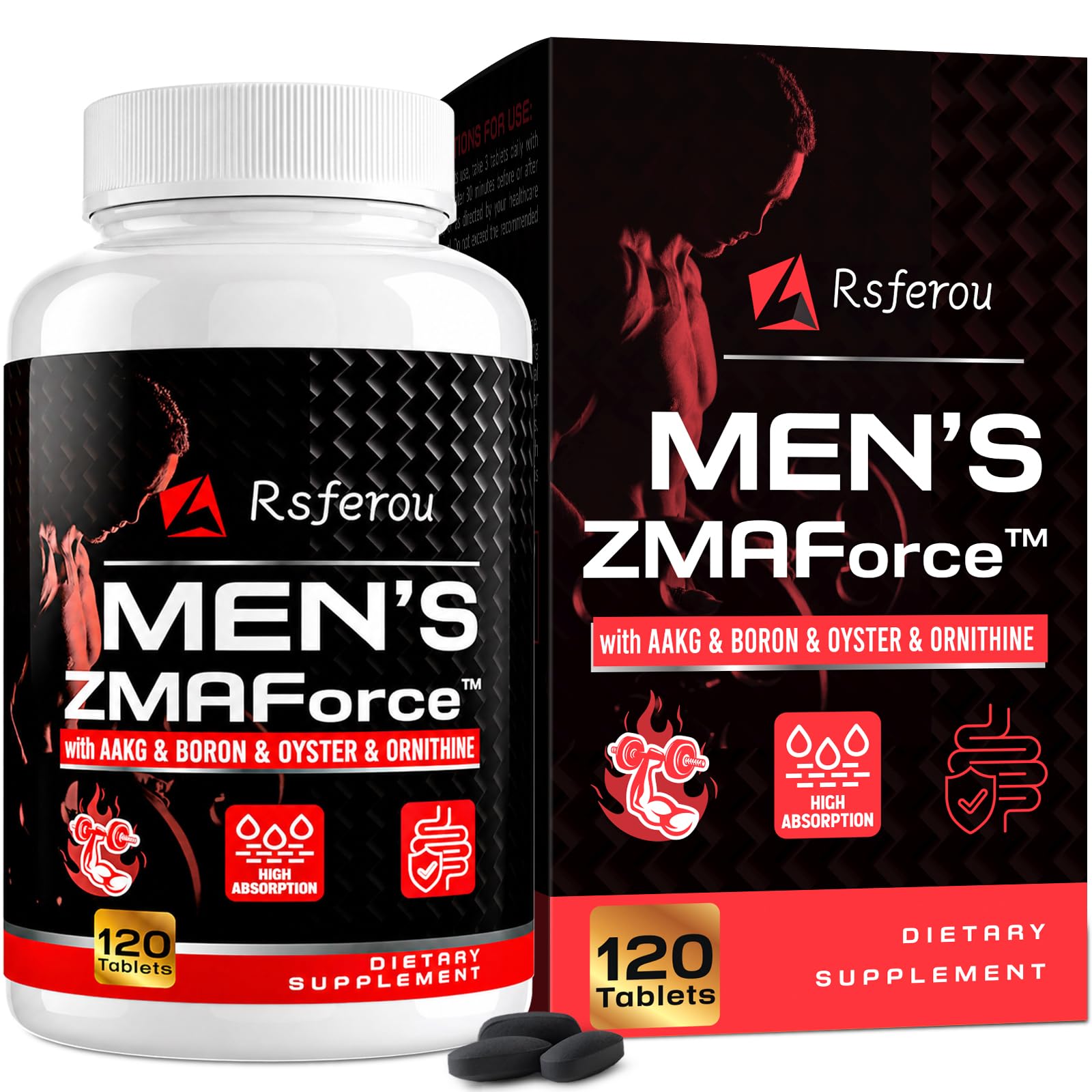 Rsferou Suplemento mineral com zinco, magnésio, AAKG, ornitina, boro e Tribulus terrestris, 120 comprimidos