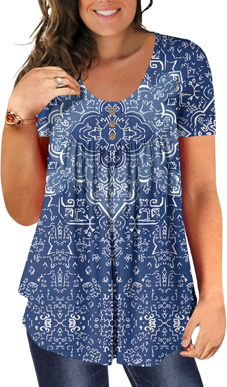 Ulovmi Plus Size Tunic Tops For Women Summer Blouses Casual Shirts
