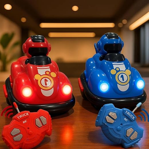 Pack of 2 Remote Control Bumper Car Set with Ejectable Robot Light Rechargable Battery Dual Player Racing RC Drift Battle ...