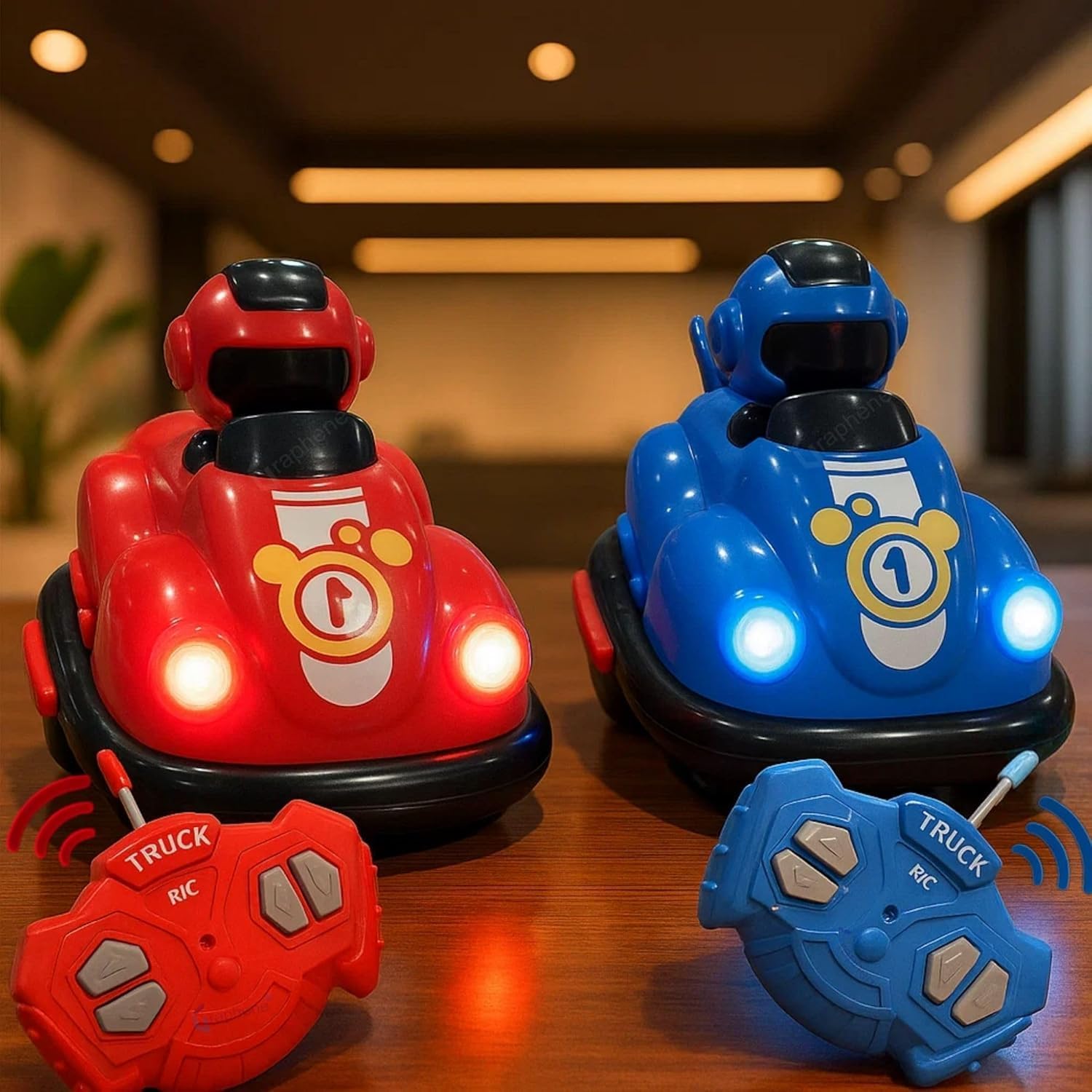 Pack of 2 Remote Control Bumper Car Set with Ejectable Robot Light Rechargable Battery Dual Player Racing RC Drift Battle ...