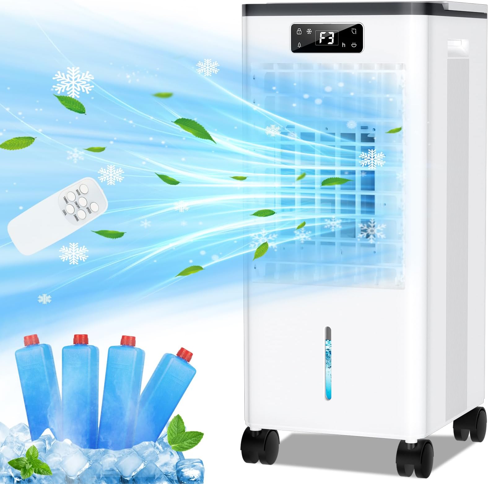 Portable Air Conditioners, Fast Cooling Evaporative Air Cooler, Portable AC for Room w/Lock, 4 Mode/3 Speed/Timer, 1.5 Gal Swamp Cooler with Remote, Windowless Air Conditioner for Bedroom Garage