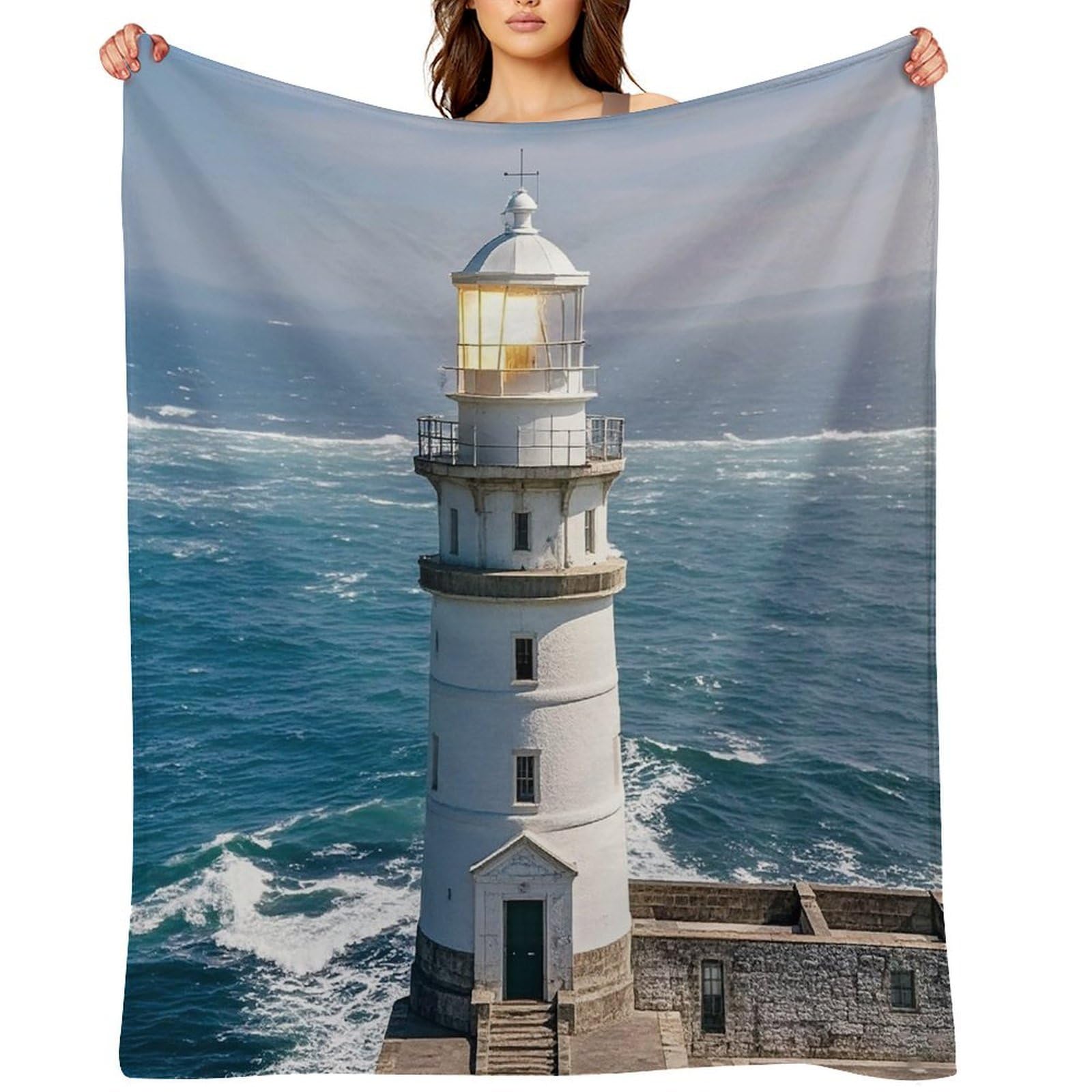 Flannel Lighthouse Sandbeach Throw Blanket for Couch Super Soft Fuzzy Cozy Flannel Blankets No Shed No Pilling FAnti-Static Winter Bed Blanket Decorative and Giftable Blankets