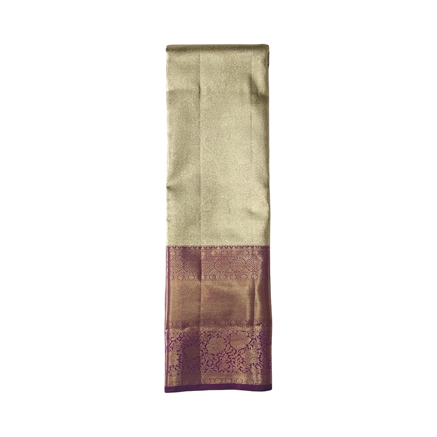 Traditional Kanjivaram pure Silk Saree, Gold with Purple Border, Mysore Floral Zari Design, Reception wear, Original Silk. - Review, Price and Buying Guide