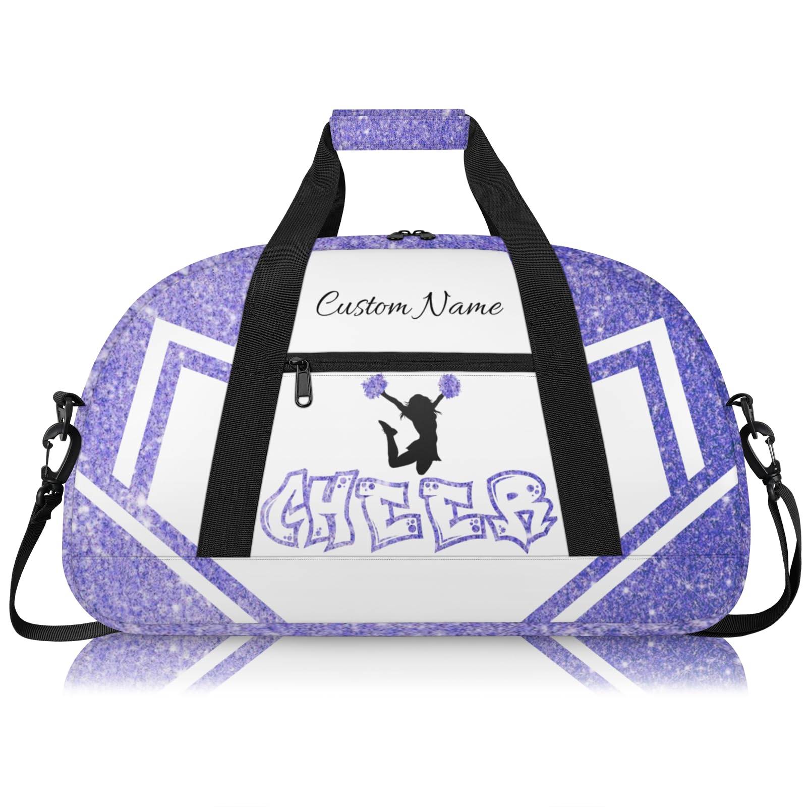 Personalised Cheerleading Duffel Bag for Girls | Custom Name Waterproof Sports Bag for Cheer, Gym & Travel | Cheerleader Team Gifts Bag with Adjustable Shouler Strap, Cheer Purple Glitter