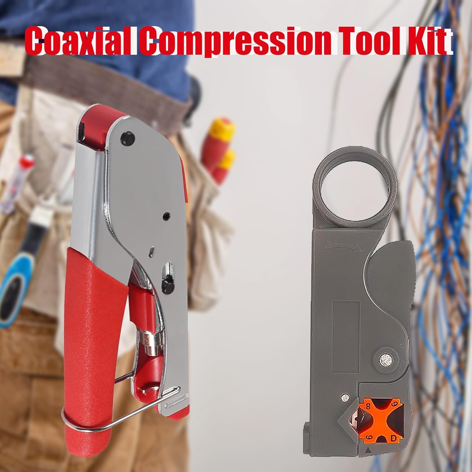 Coax Cable Crimper Tool Kit Coaxial Compression Tool Fitting Wire Stripper with 10pcs RG6 F Type Connector + 10pcs RG6 Coax Cable Extender