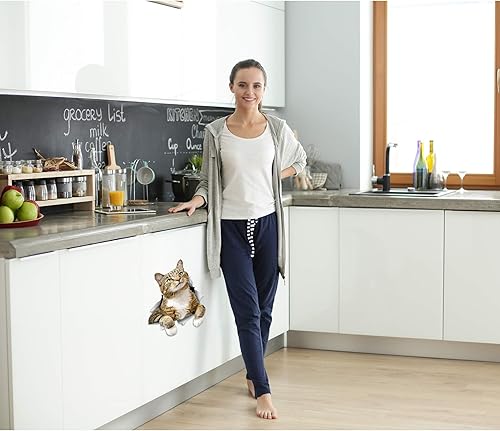 Miniatura 2 de Winston & Bear Calcomanías 3D de gato, paquete de 2, calcomanías de tabby para pared, refrigerador y más