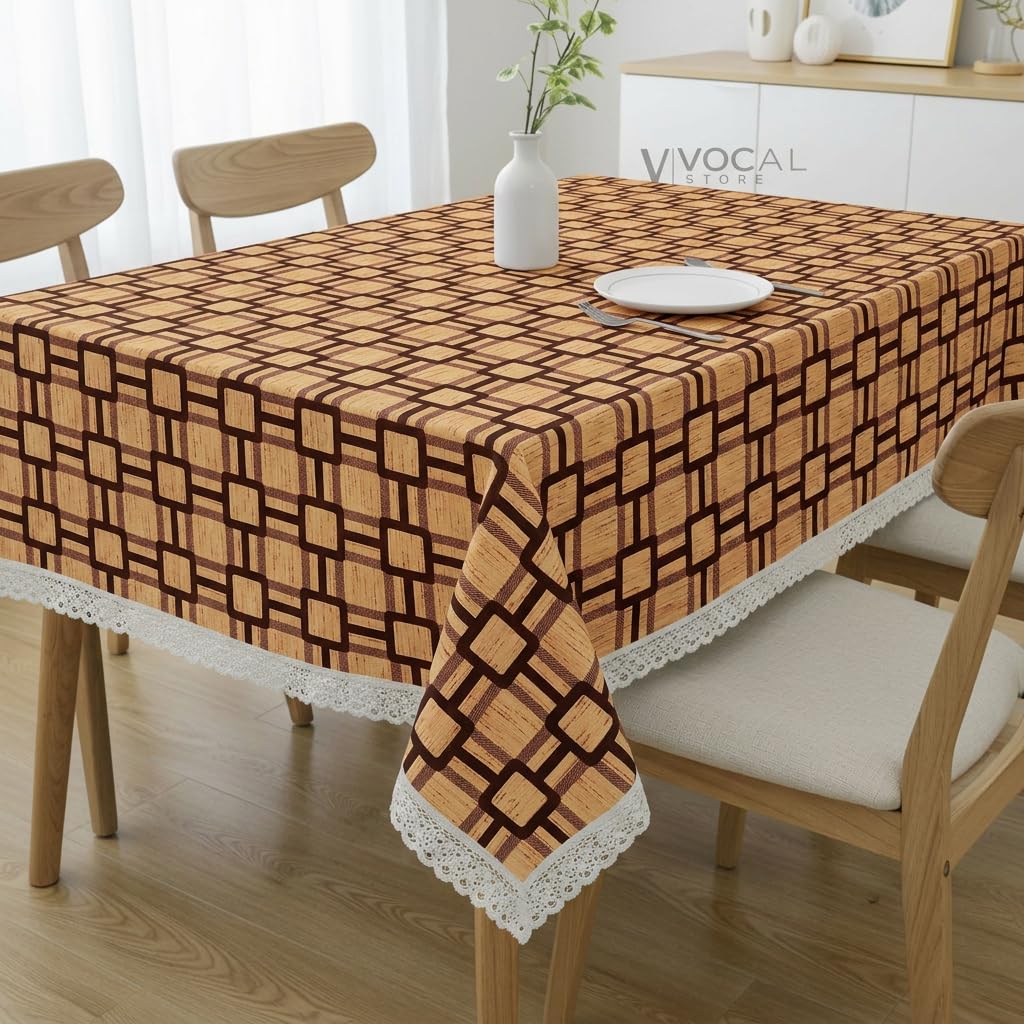 Lace Table Cloth for Dining Table, Decorative Center Table Cover for 4 Seater, 60 X 60 Inch, Brown Urban Tiles- (CTBL9-P01)-image-40