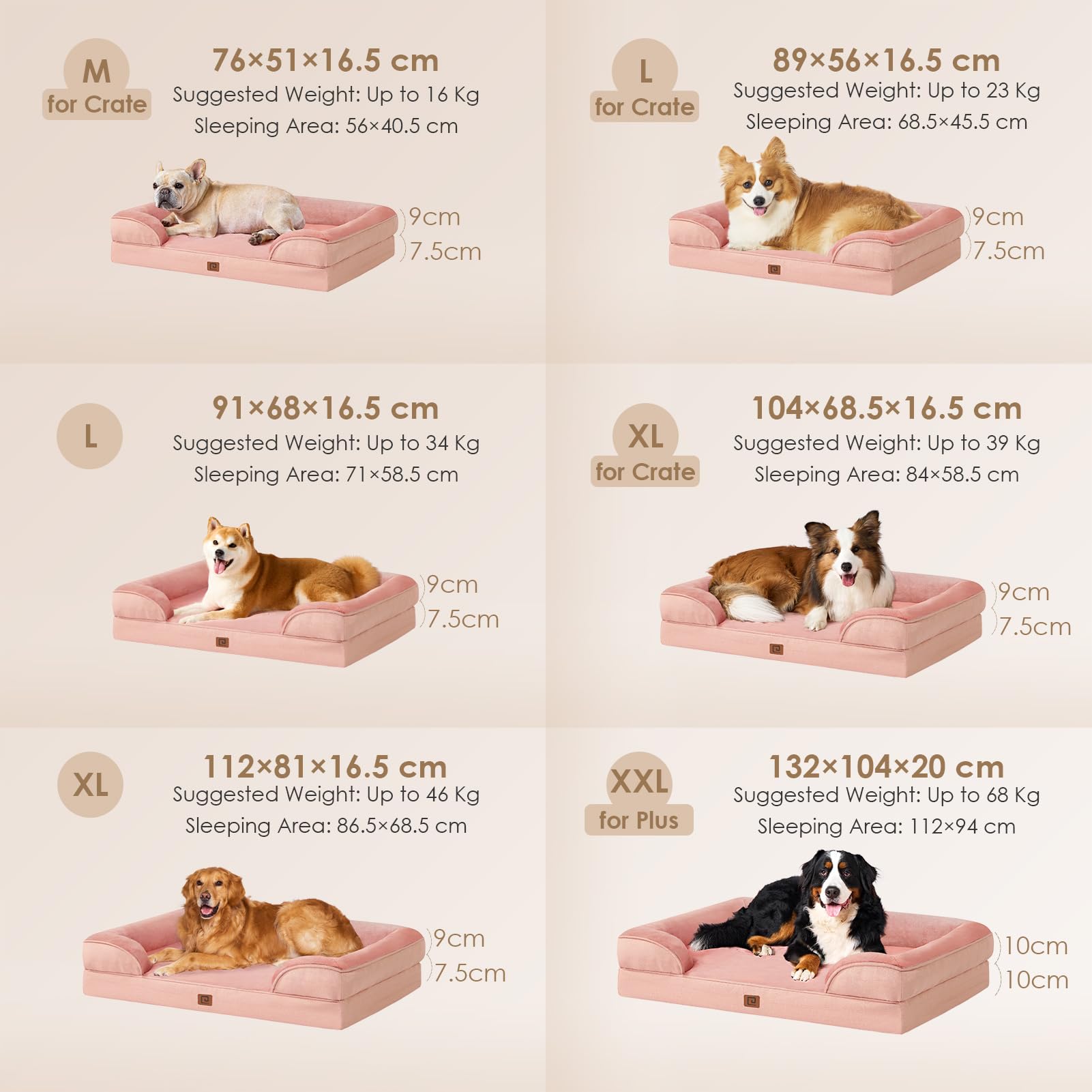 EHEYCIGA Cuccia Cane Interno Taglia Grande, Cuscino Cane Impermeabile Sfoderabile e Lavabile, Letto per Cani con tre Lati Rialzati Ortopedico, Rosa, 132x104x20cm