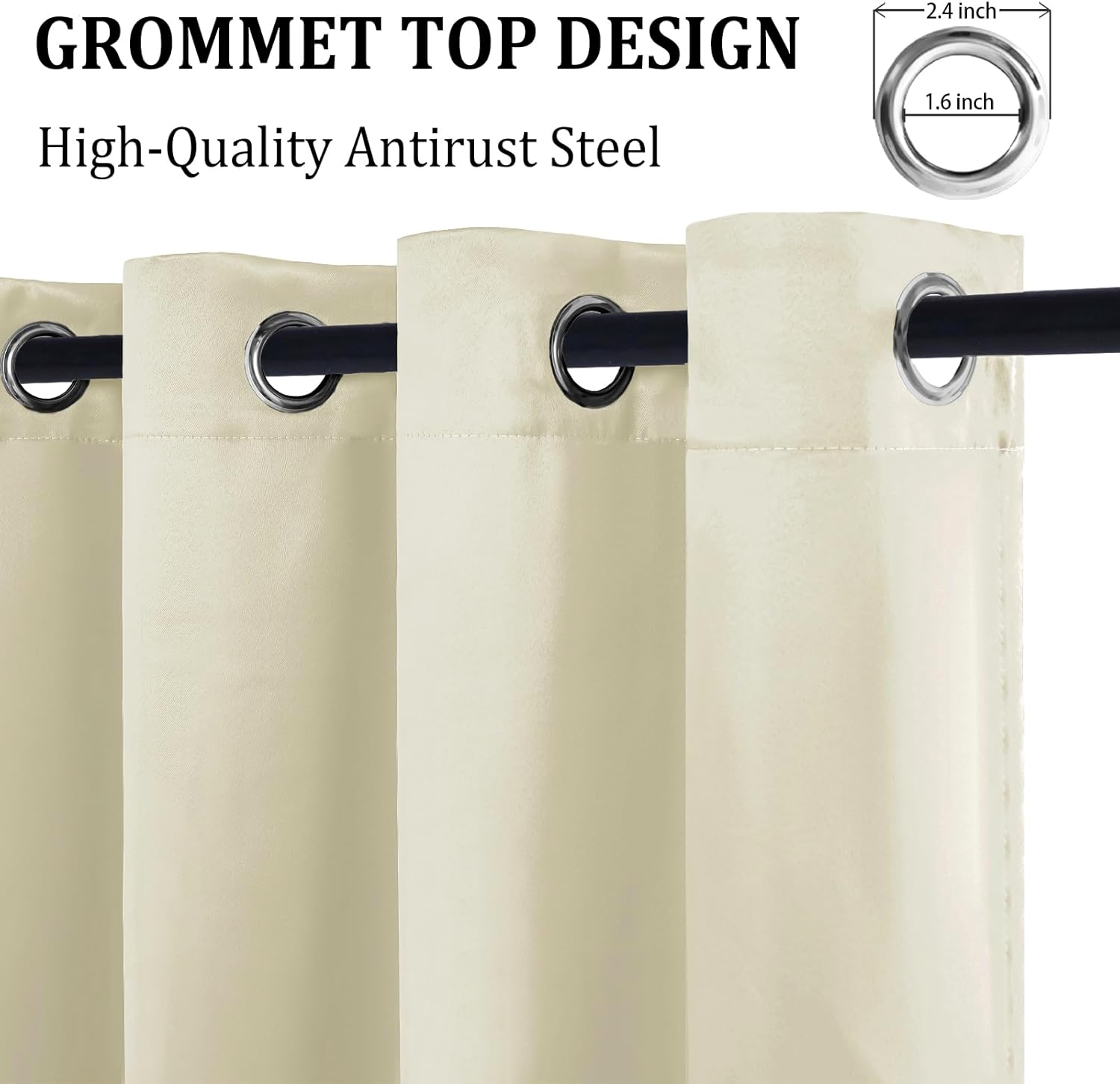 DWCN 100% Blackout Curtains with Tiebacks, Double Layer Thermal Insulated Room Darkening Noise Reducing Grommet Window Curtain Drapes with Black Liner for Kitchen Light Beige, 42 x 63 Inch, 2 Panels