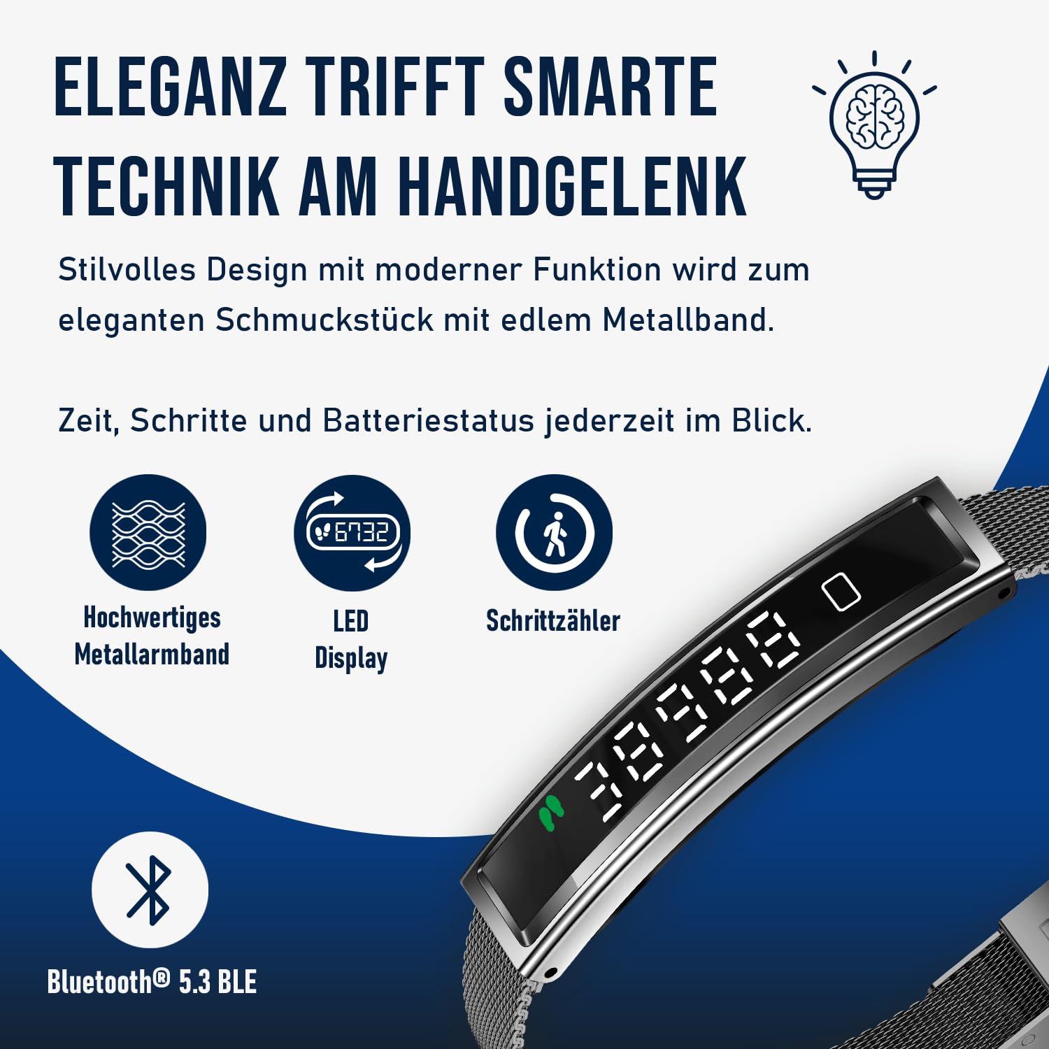 Fontastic Smartband Luxis LED-Display Pulsmesser SpO2 Schlaftracker Schrittzähler BT 5.3 1ATM Metallband Silikonband Roségold