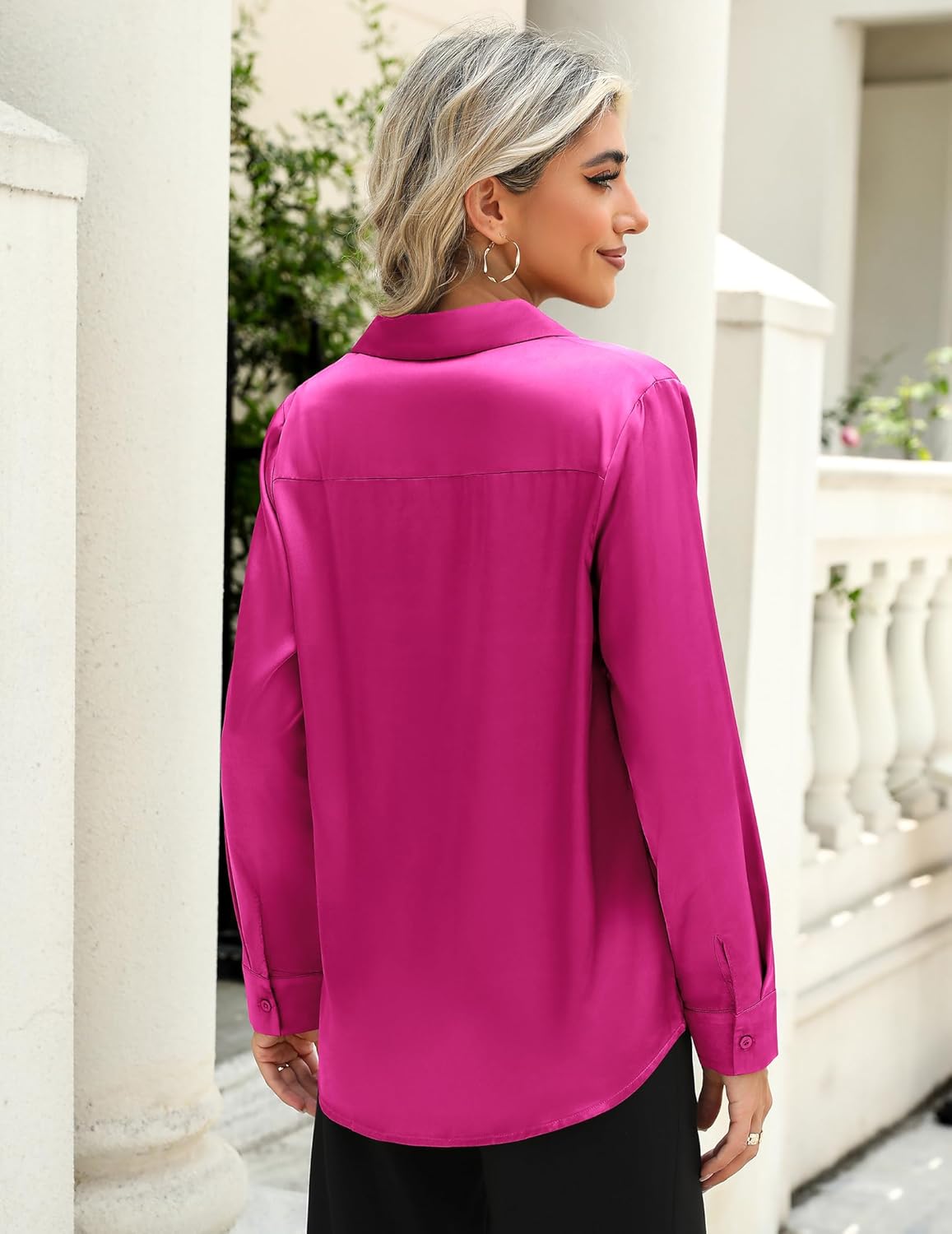 Zeagoo Satin Blouses for Women Casual Long Sleeve Button Down Silk Shirts Dressy Business Work Tunic Top - Image 6