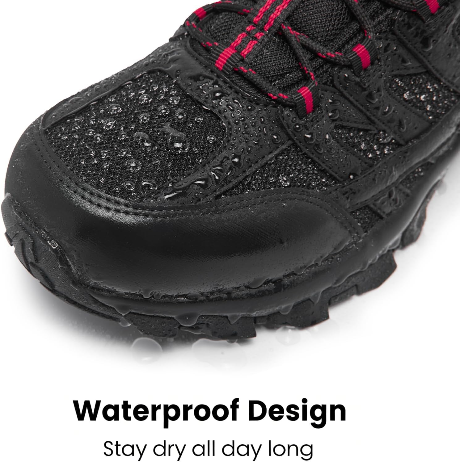 SHULOOK Men's Waterproof Hiking Shoes Lightweight Anti Slip Outdoor Ankle Boots Breathable Hike Trekking Trails Shoe 11 Black/Red-02 image 2 of 5 B0D56VYLZ4