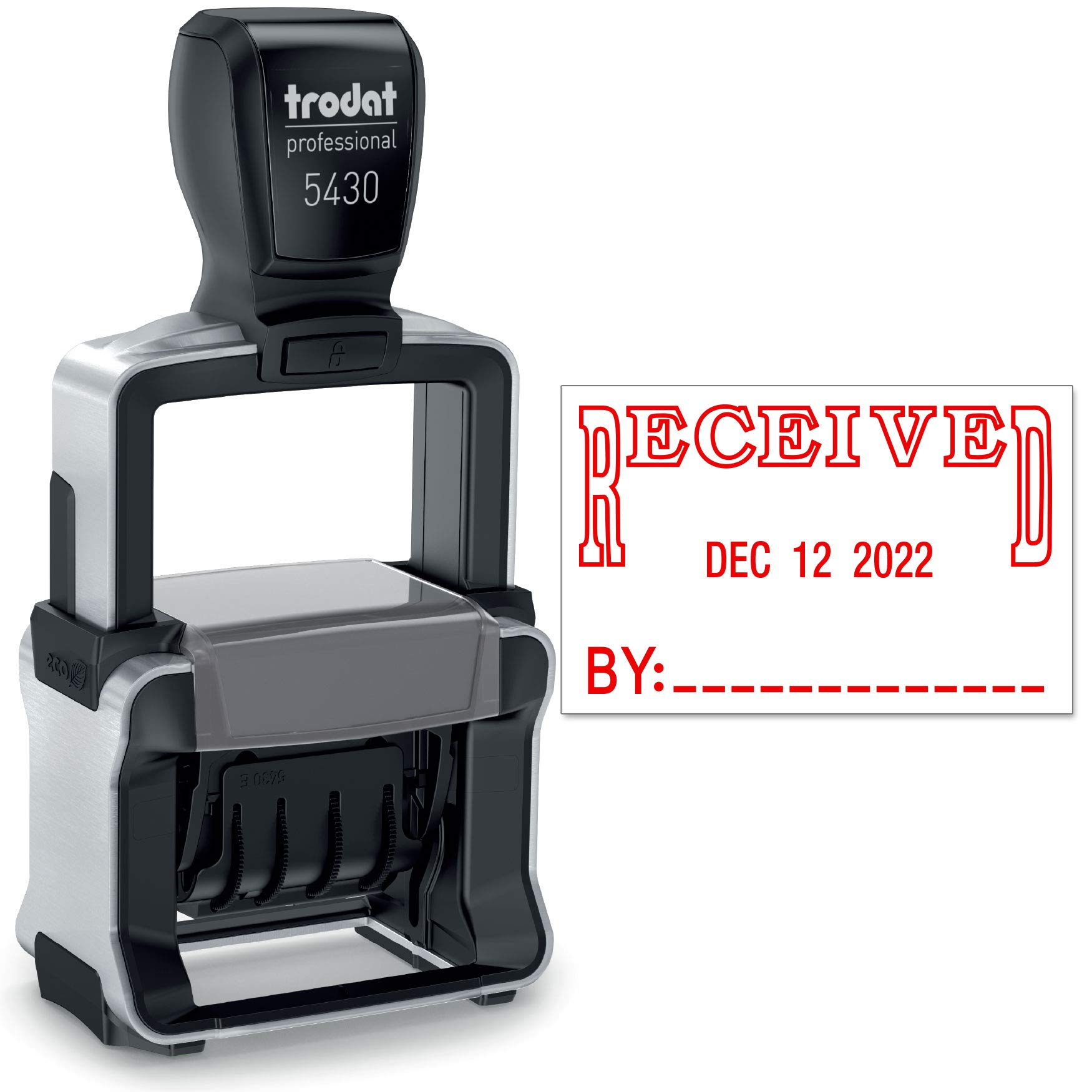 Trodat 5430 - Timbro professionale autoinchiostrante con data ricevuta, inchiostro rosso