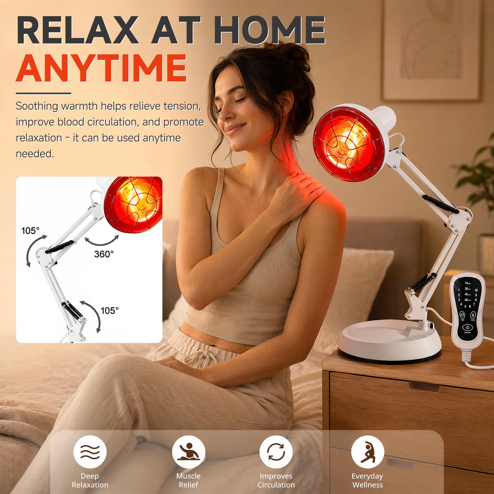 Rotlichtlampe Infrarotlampe Wärmelampe 150 Watt – Infrarotlicht Rotlicht Lampe zur Schmerzlinderung & Therapie, Infrarot Wärmelampe mit Timer für Gesicht, Verstellbare Red Light Therapy Infrared Lamp
