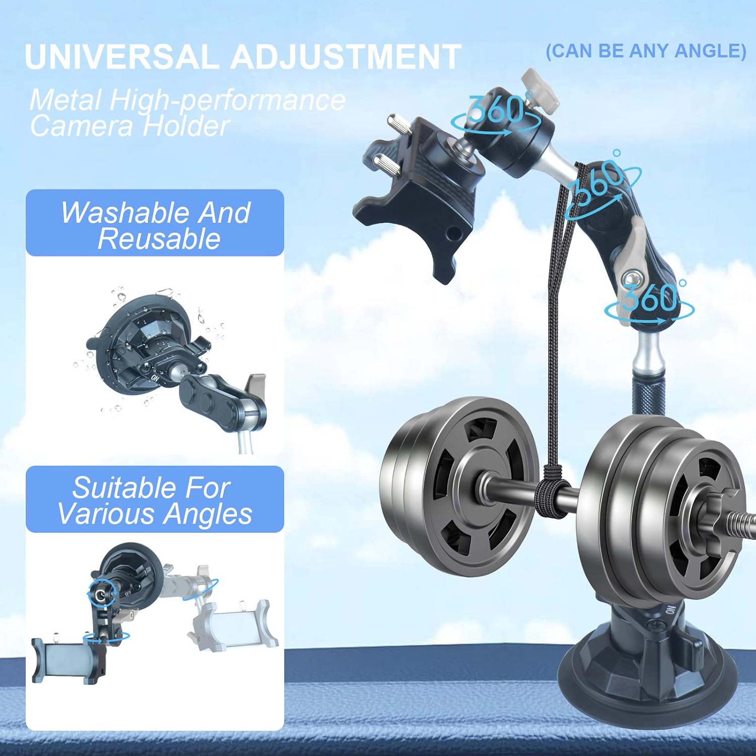 leepiya Universal Ball Head Arm for Phone 360 Adjustable Car Suction Phone Holder with Remote Control Shooting Windshield Phone Mount for Car Cell Phone Holder Stand for Video Recording - Image 3