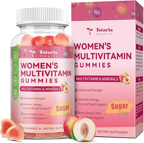 Totaria Gomitas multivitamínicas sin azúcar para mujeres mayores de 14 años con hierro, inositol, folato, biotina, gomitas multivitamínicas diarias