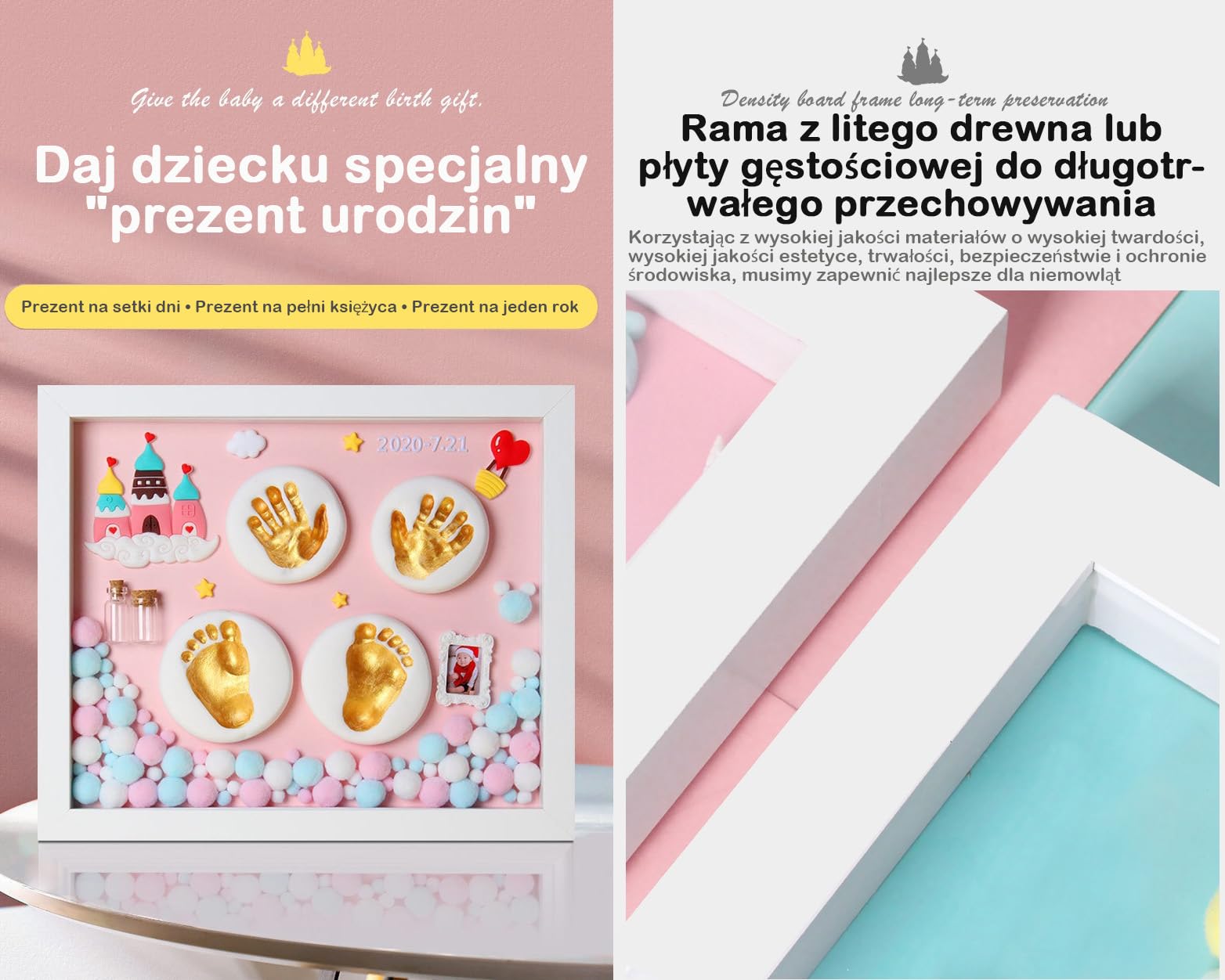 Zestaw dla Noworodka Ramka Odcisk Dłoni I Stopy,Ślad Dziecka Zestaw Pamiątkowa Ramka na Zdjęcia,Prezenty na Baby Shower dla Dziewcząt Chłopców,Dekoracja Pamiątkowa dla Dziecka