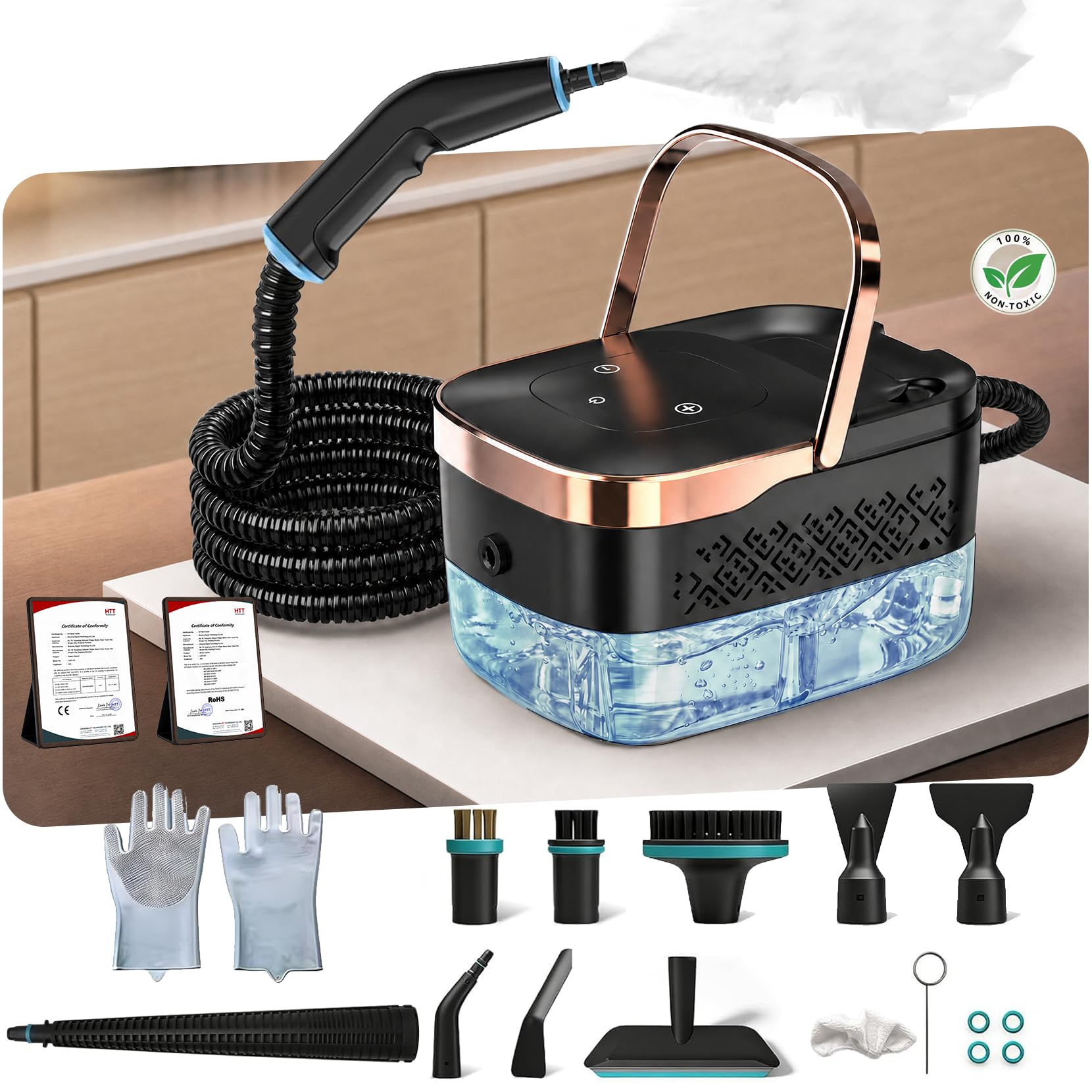 Dampfreiniger Handgerät, 2500W 4 Bar 6-Stufiger Mehrzweck-Dampfreiniger