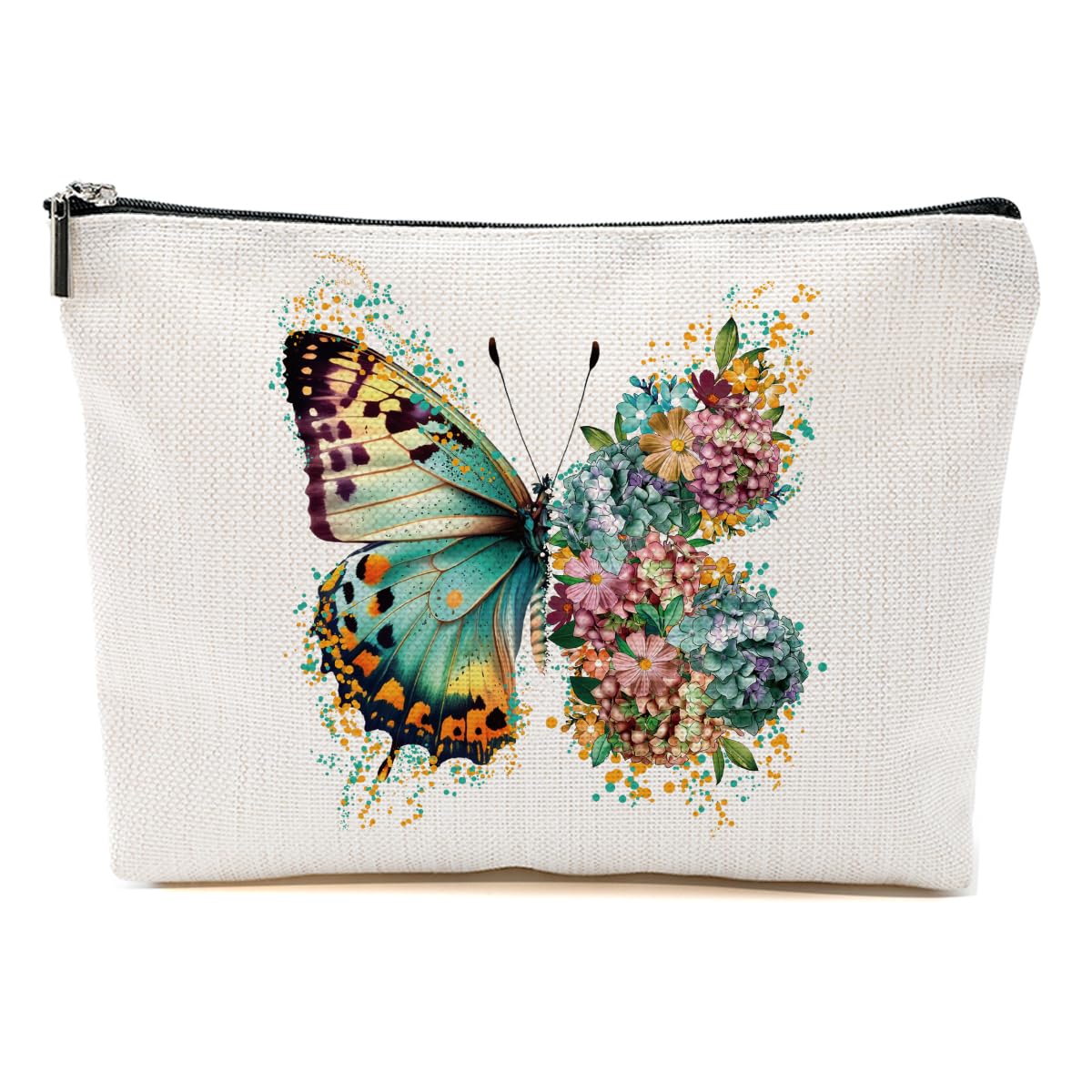 CSHVJ Floral Butterfly Makeup Bag Flowers Cosmetic Bag Friend Gifts for Women Girls Sisters Bestie Best Friend Aesthetic Zipper Pouch Travel Organizer
