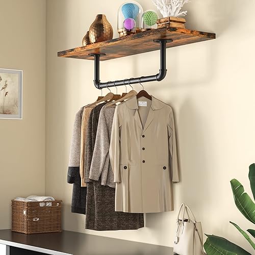 Miniatura 2 de Perchero de pared de 20 pulgadas, perchero industrial para montaje en pared, perchero de hierro resistente, barra colgante multiusos ahorradora de