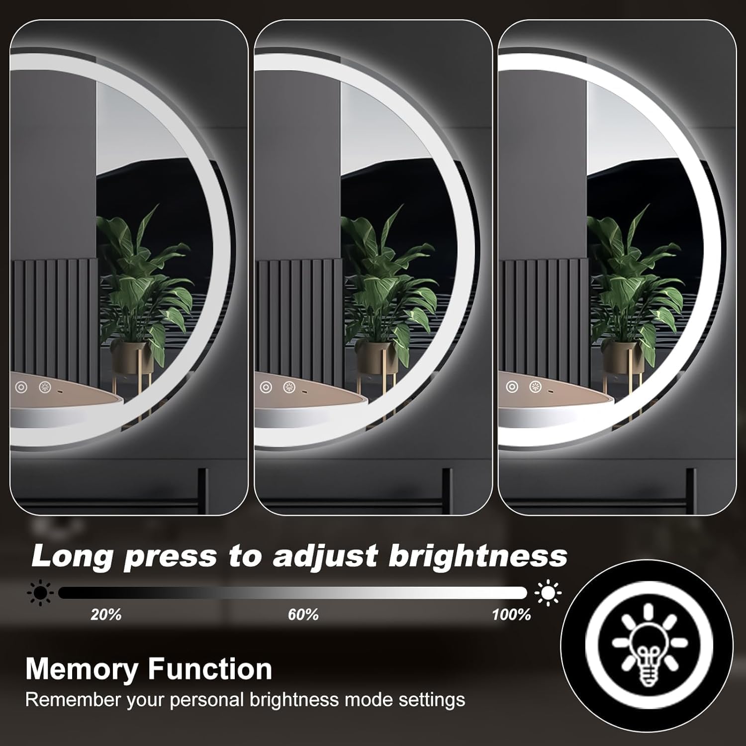 Simple Deluxe Round LED Bathroom Mirror with Lights, Smart Anti-Fog LED Bathroom Mirror with Circular Dual Lights and 3-Color Temperature Memory dimming (28inch)
