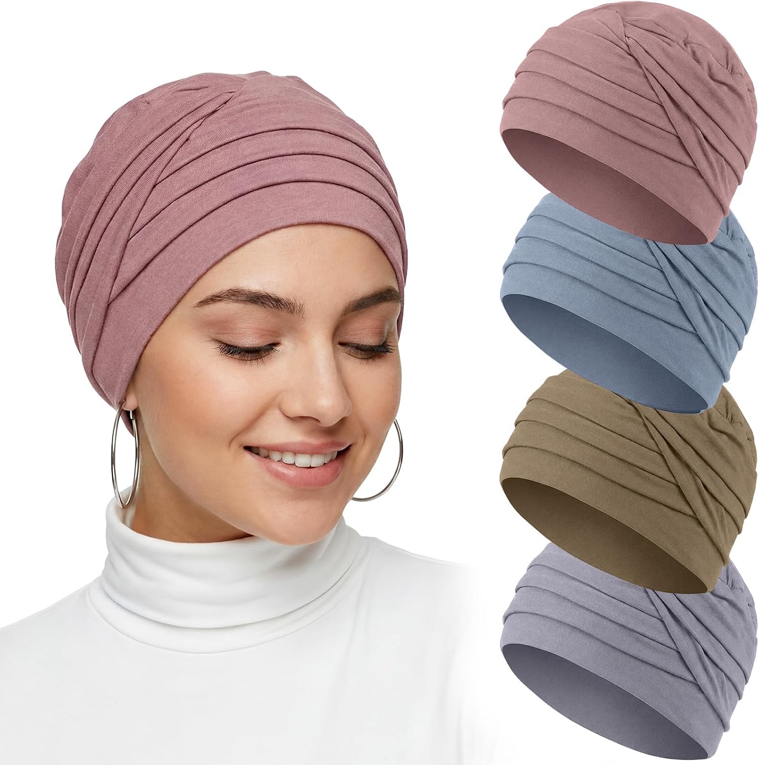 Zhengmy 4 Pcs Chemo Headwear Women Soft Cancer Hats Chemo Elastic Cotton Beanies Scarves for Cancer Patients Hair Loss