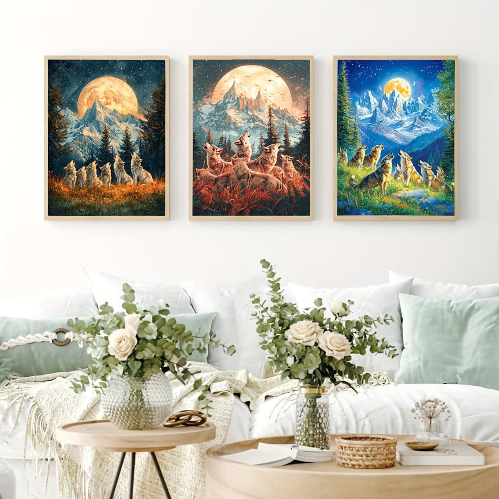 Cnyaunfi 3 Pezzi Animali Pittura Diamante Fai-Da-Te 5D Blu Diamond Painting Kit Completo per Hobby Creativi Adulti, Pittura Diamante Artigianale Per La Decorazione Della Parete Di Casa 60x80cm YF-3341