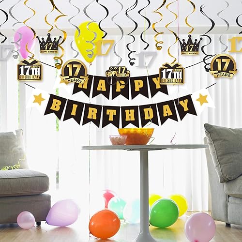 Miniatura 457 de LINGTEER Happy 65th Birthday Decorations Set - 12Pcs Black & Gold Swirls Streamer,Happy Birthday Bunting Banner,Cheers to 65 Years Old Bday Party