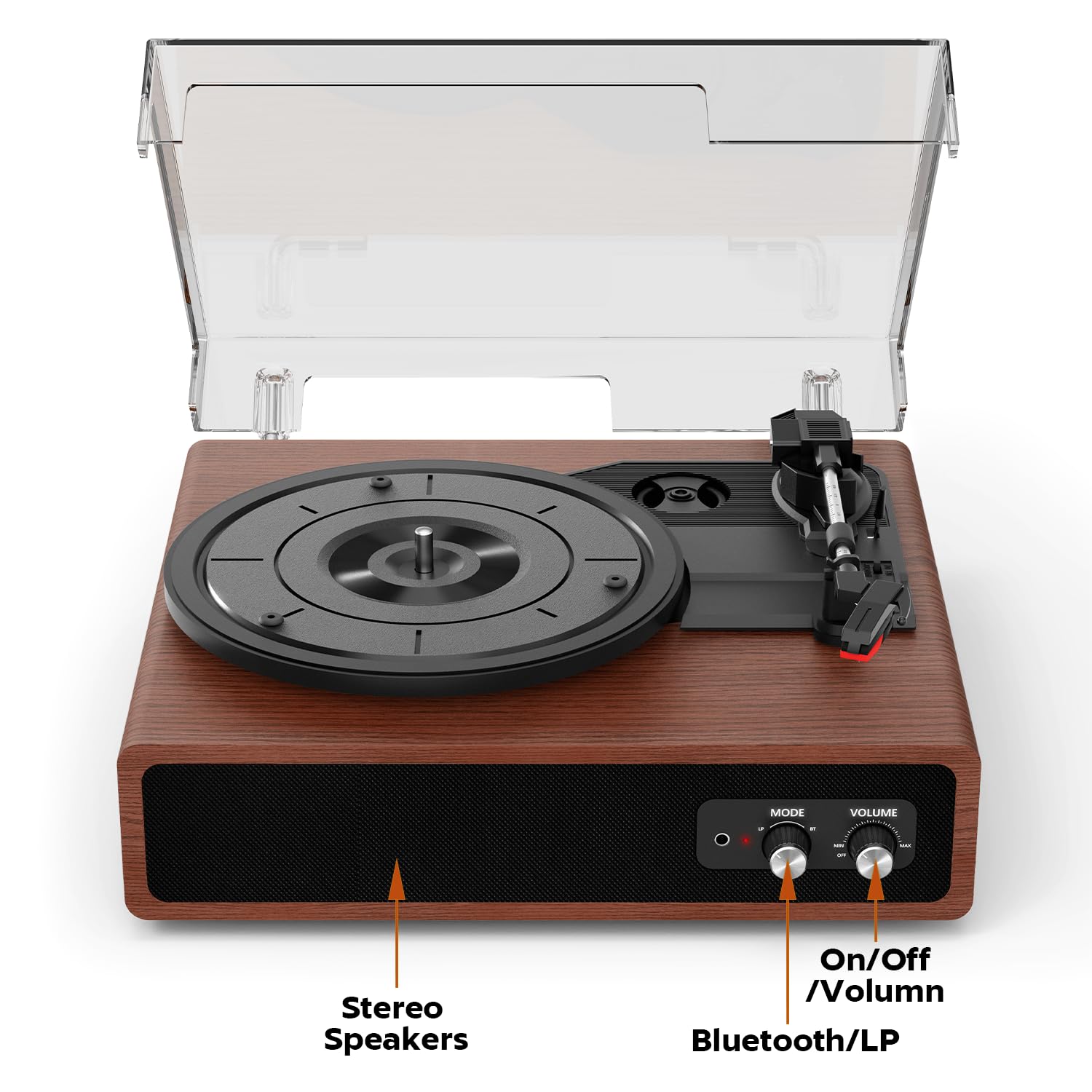 Giradischi Vinili, FYDEE Giradischi Portatile Bluetooth con Altoparlanti Integrati, 3 Velocità (33, 45 e 78 Giri), Trasmissione e Ricezione Bluetooth Lettore Vinile, Supporta RCA, AUX - Marrone Scuro