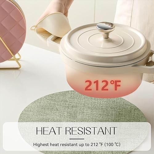 Miniatura 3 de Romanstile Juego de 4 manteles individuales redondos, reversibles de piel sintética, 100% impermeables, a prueba de aceite, antideslizantes,