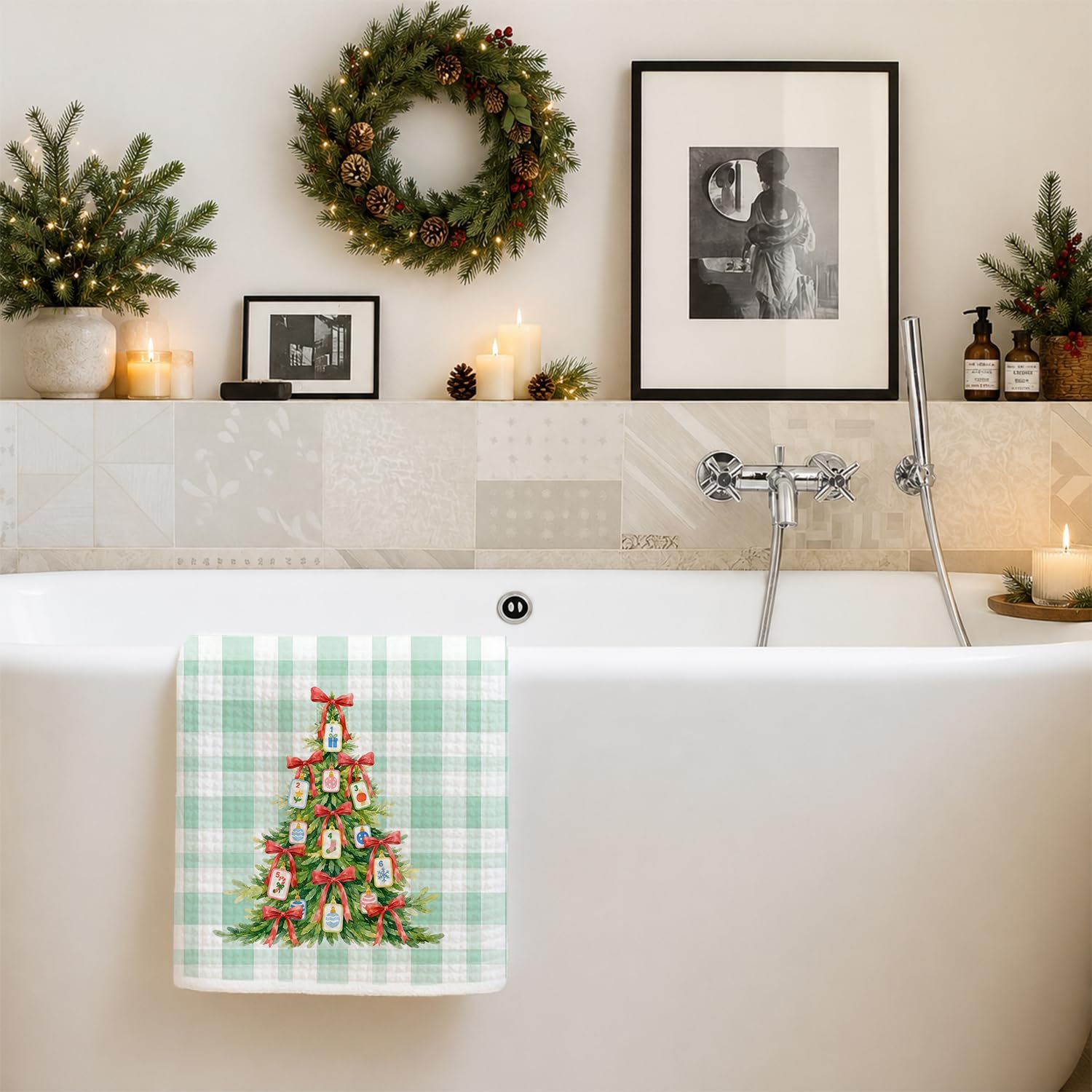Coquette Red Bow Christmas Mahjong Tree Kitchen Towels, 16x24 Inches image 5