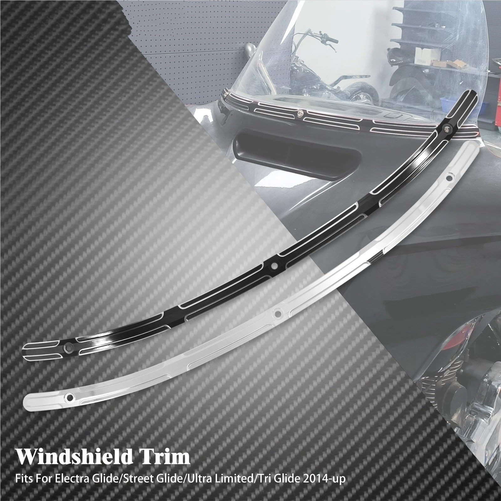 Spoilerscheibe Passend für Harley Touring Street Electra Tri Glide FLHX FLTR FLHTK Ultra Limited 2014-Up Motorrad-Windschutzscheibenverkleidung CNC(Black Wind Trim)
