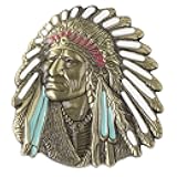 Native American Indian Chief Belt Buckle for Men, Indian Tribal Chief Belt Buckle, Indian Warrior Chief Head Belt Buckle, Western Cowboy Belt Buckle, Best Man Wedding Belt Buckle(Gold)