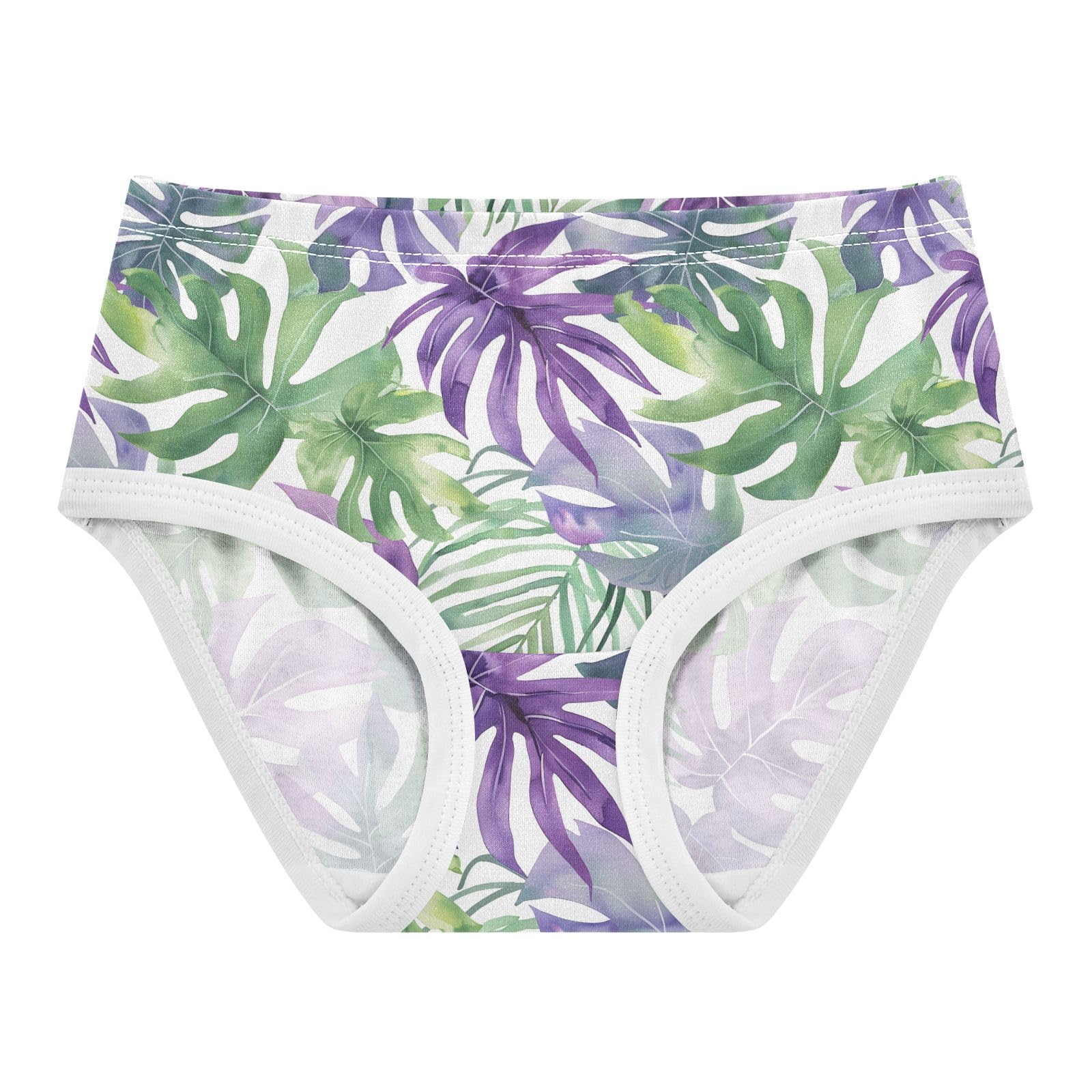 ALAZA Toddler Girls Cotton Hipster Underwear Soft Green Purple Tropical Leaf 2 Pack 2T