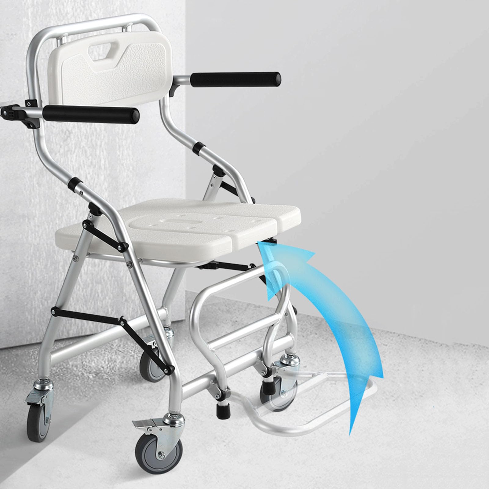 Silla de ducha plegable con brazos y respaldo con ruedas de freno, silla de ducha para ancianos con ruedas, silla de ducha plegable para personas mayores