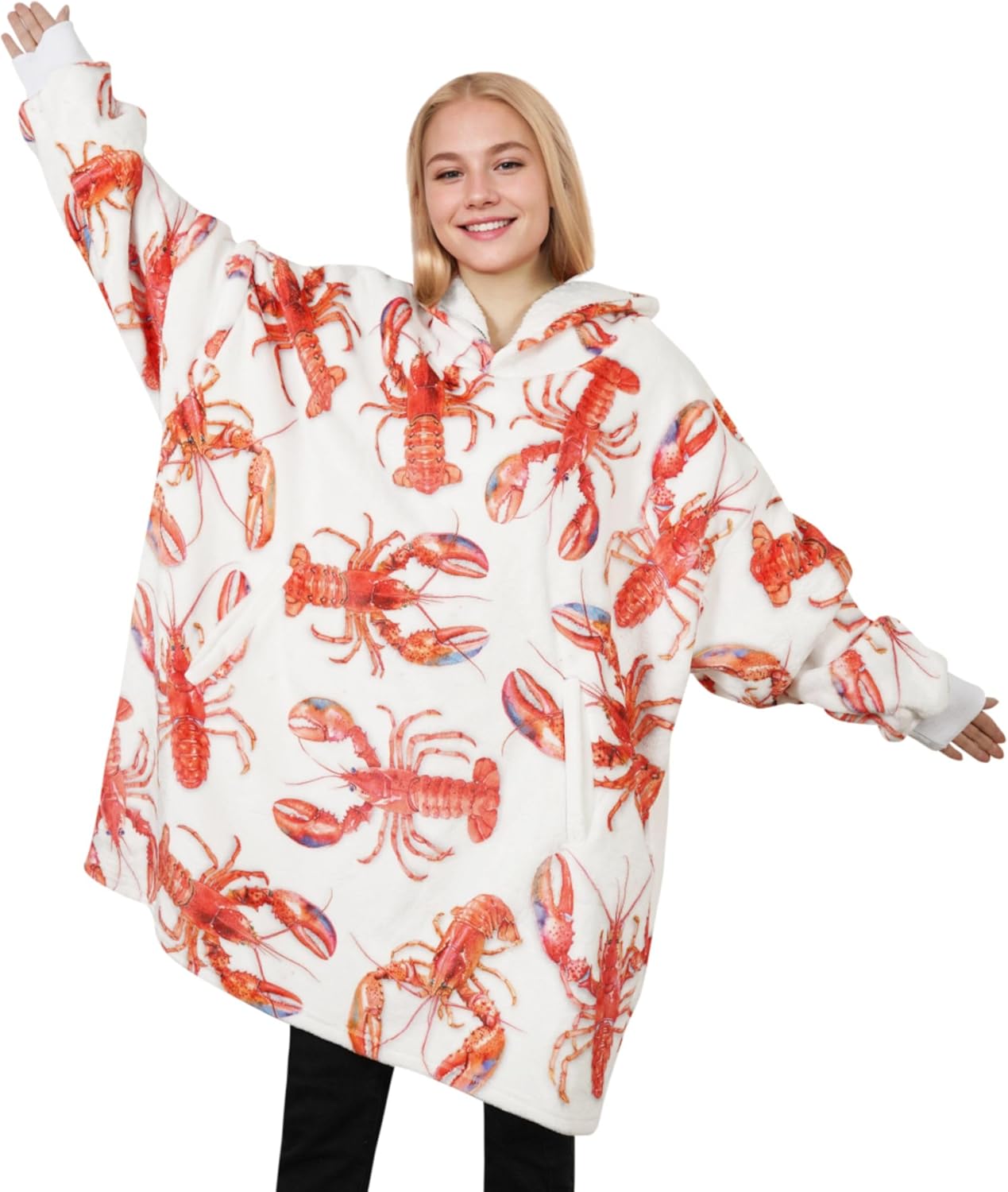 Lobster Crawfish Gifts for Women Men, Blanket Hoodie Gifts for Lobster Crawfish Lovers on Birthday, Christmas, One Size - Full Printed
