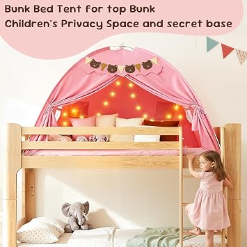 Full Size Bed Tent for Kids, Girls Bed Tent Canopy Dream Playhouse Breathable Sleeping Tent Privacy Space Pink Tent with Stars Light & Flags, Toddler Indoor Floor Play Tent, Birthday Children's Gift