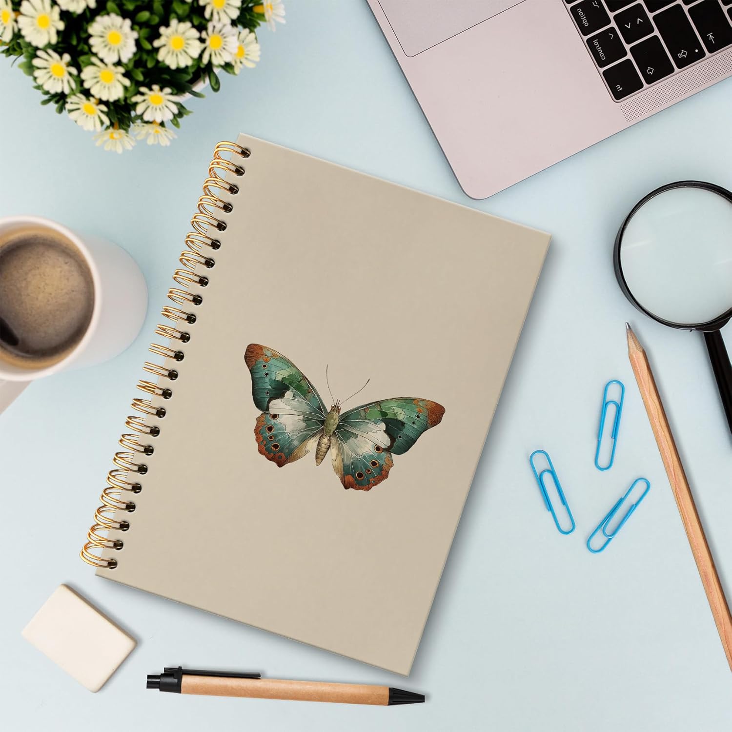 huester Vintage Butterfly Spiral Notebook Journal, Green Retro Butterfly Aesthetic Journal Notebooks for Note Taking, Cute Notebooks for Women Gifts for Women, 5.5x8.3 Inch - Image 2