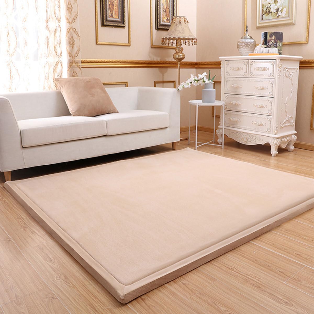 Single tree forest Large Area Rug, 2cm Thick Kids Carpet, Solid Color-Beige-120 * 120cm