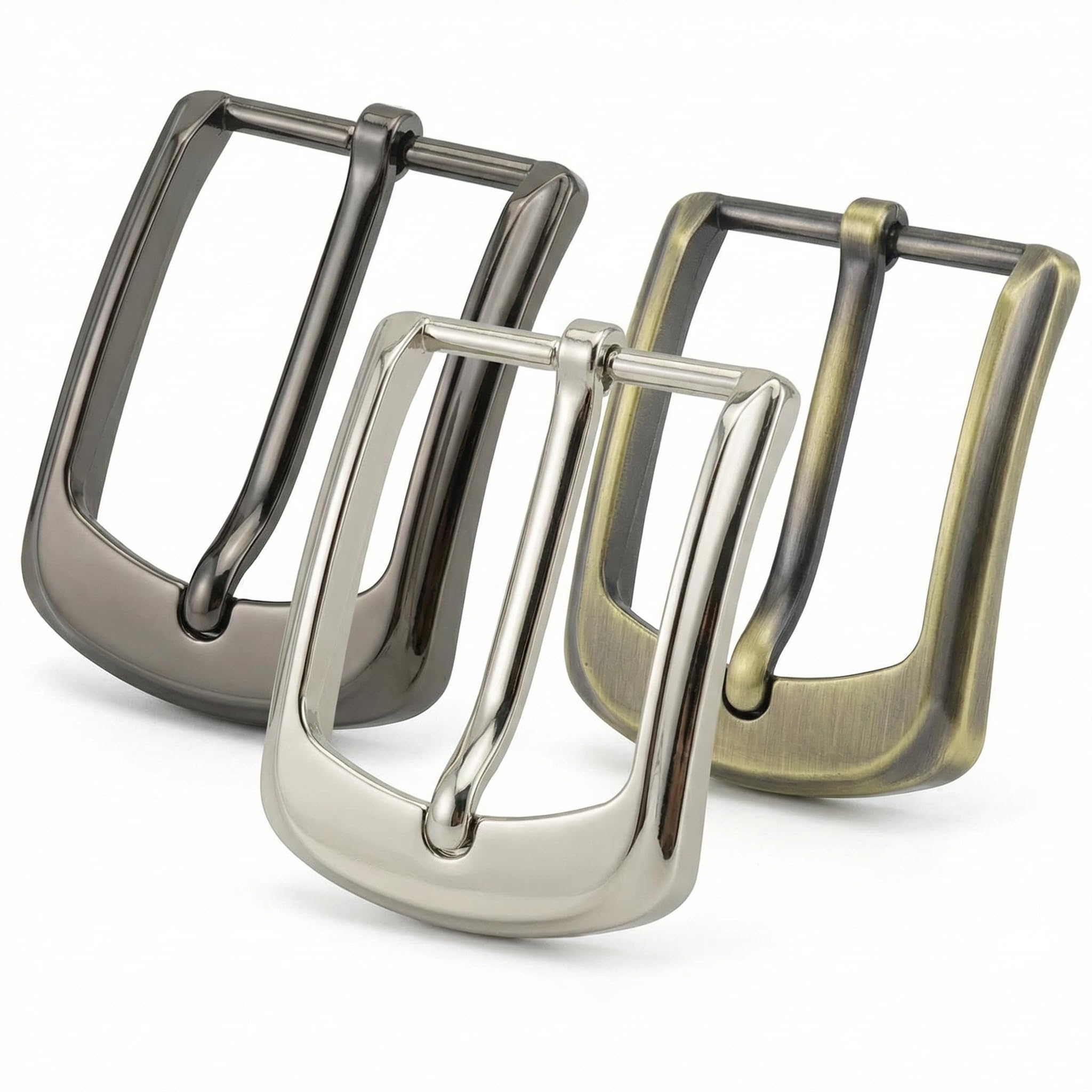 QWORK® Classic Belt Buckles Set, 3Pcs Metal Belt Buckle 38-40 mm (1.5"-1.6") Single Prong Square Replacement Belt Buckle for Men Women Belt (Silver, Bronze, Gray)