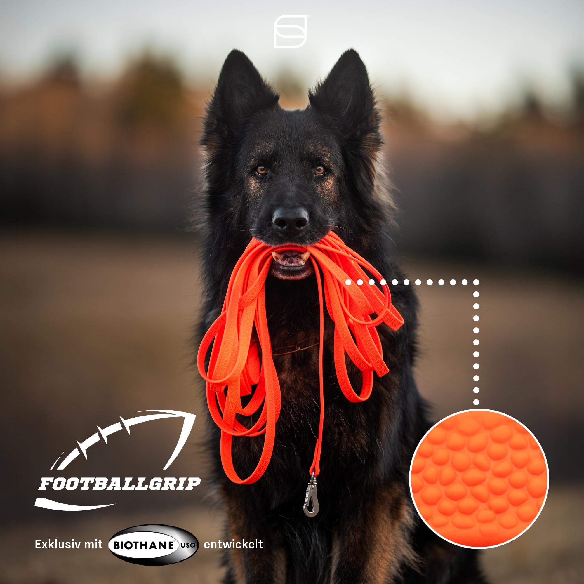 Sprenger Footballgrip BioThane® Schleppleine ohne Handschlaufe, 10 m, 16 mm – Rutschfester Grip auch bei Nässe, extrem reißfest, Orange
