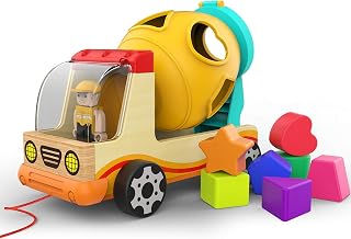 TOP BRIGHT Wooden Shape Sorter Mixer Truck Toy for 2 Year Olds - Learn Shapes Colors Sorting Hand-Eye Coordination
